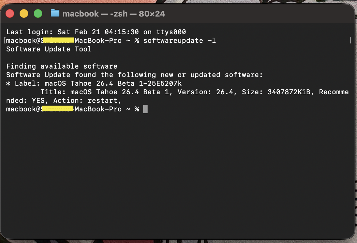 run the softwareupdate -l command